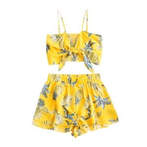 Yellow Pineapple 2 Piece Short Set